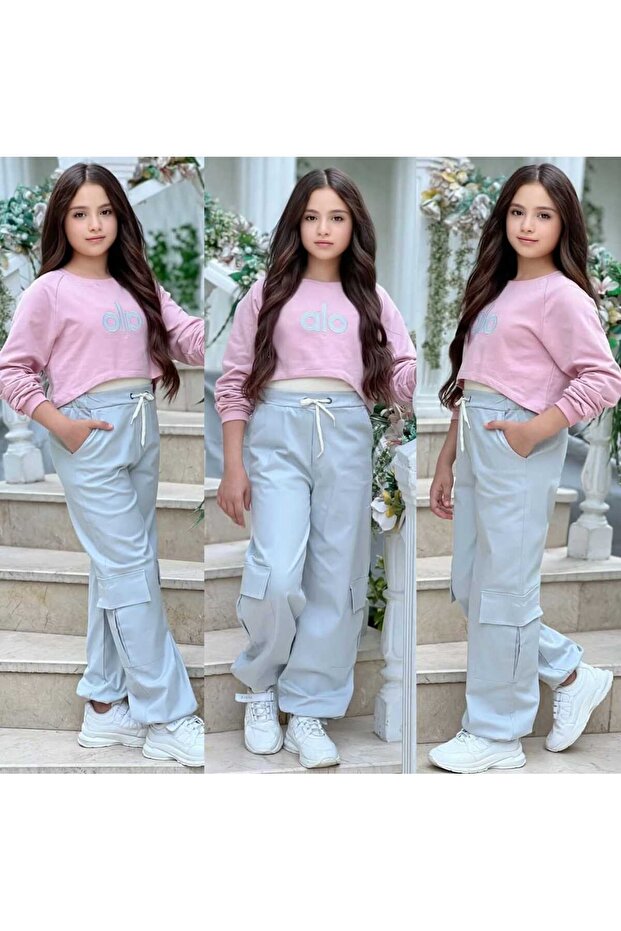 Printed 3-Piece Combed Cotton Sweat-Shirt with Undershirt and Gabardine Trousers Girl's Set