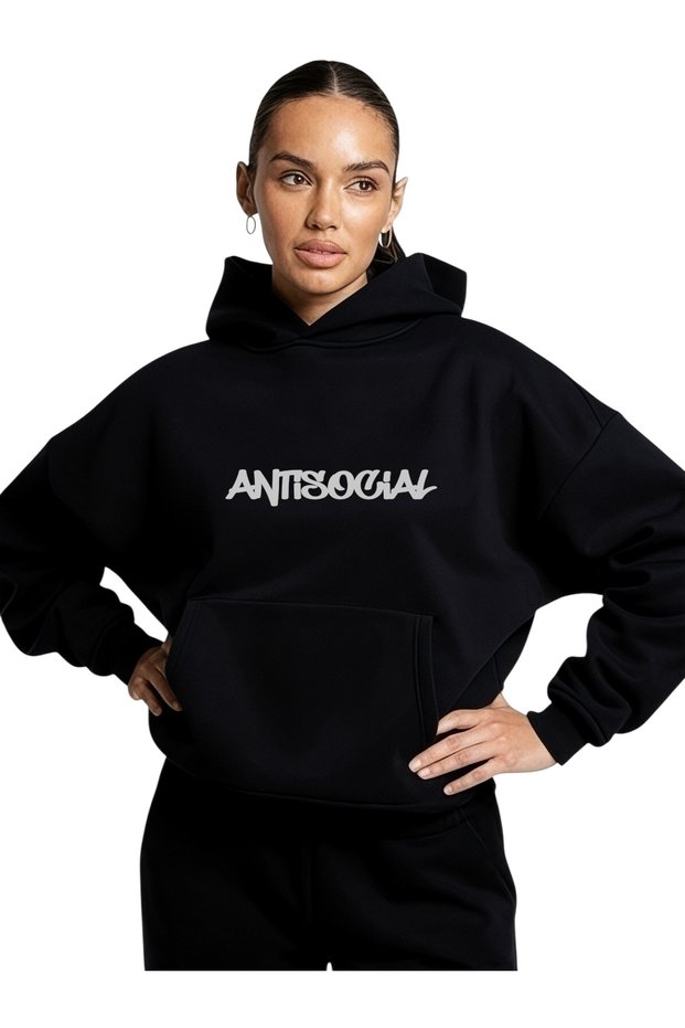 Unisex Antisocial Colorful Custom Printed Cotton Oversize Hooded Sweatshirt