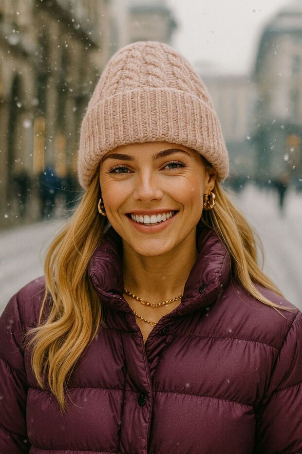 Pink Knitwear Knitted Women's Beanie