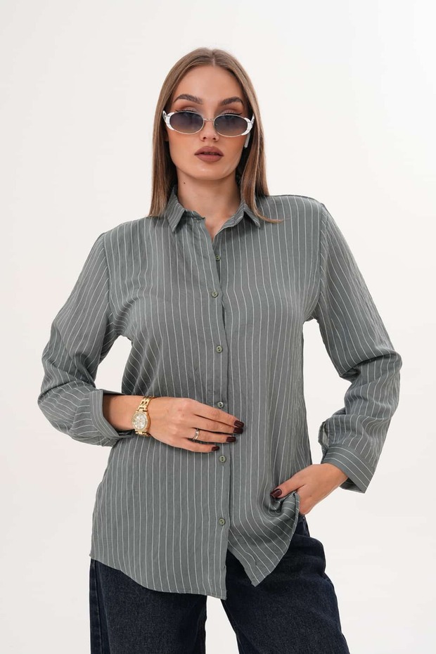 Çizgili Basic Gömlek - 1