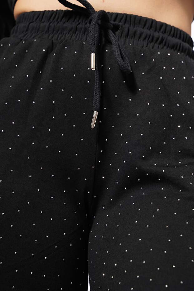 Cerli Taş İşlemeli Eşofman Siyah - 5