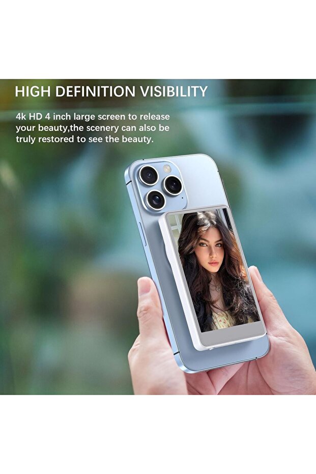 Magnetic Wireless Phone Selfie Monitor 4" Bluetooth Vlog Screen Real-Time Rear Cam Sync - 4