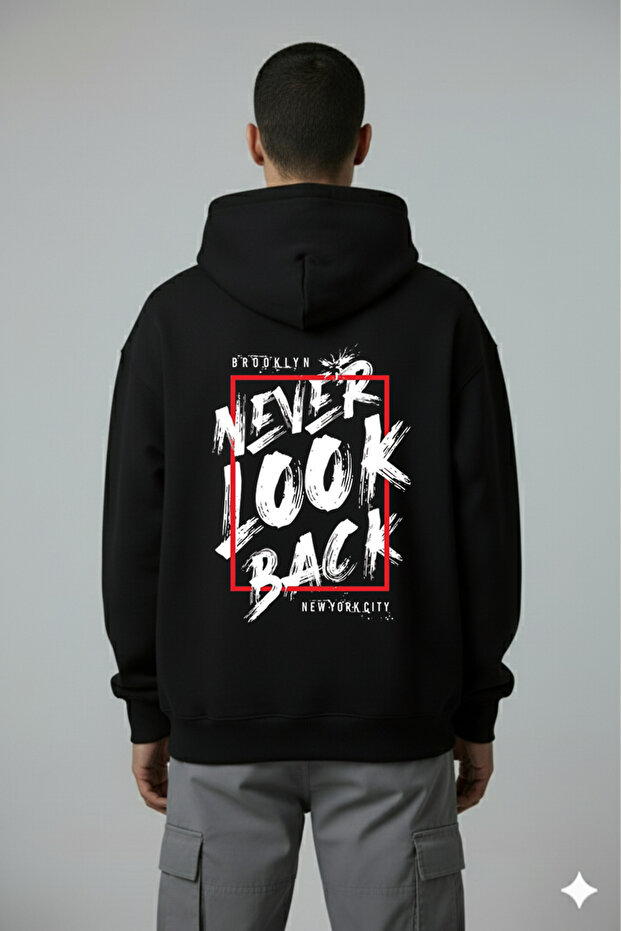 سويت شيرت Never Look Back بطباعة خلفية كبيرة الحجم للجنسين