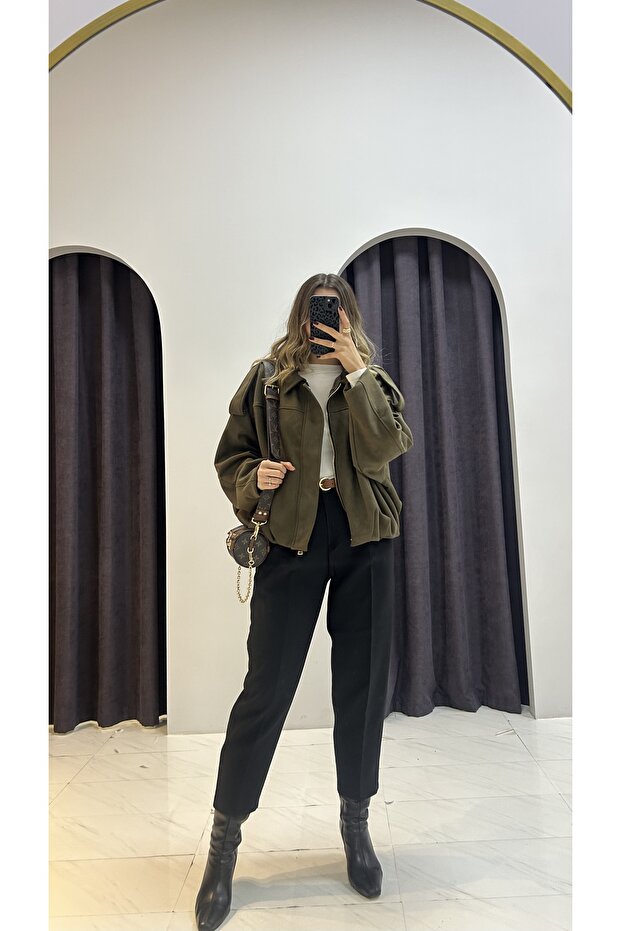 Süet Oversize Bomber Ceket - 3