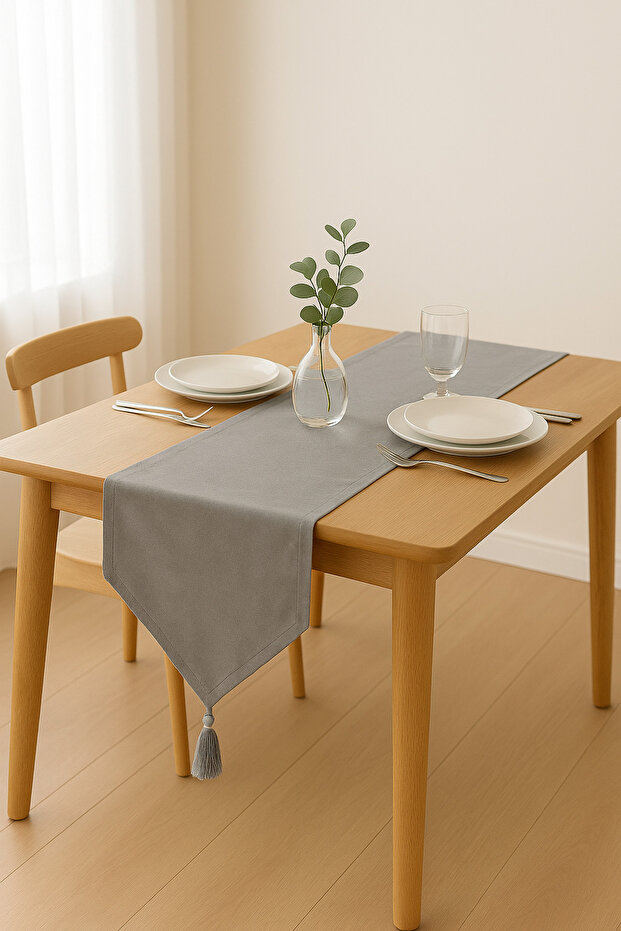 Lüks Runner Masa Örtüsü Rustik Şık Püsküllü Dekoratif Masa Örtüsü 35x150 cm - 2