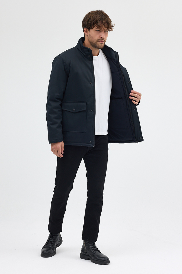 Erkek Lacivert Dik Yaka Pamuklu Mont - 4