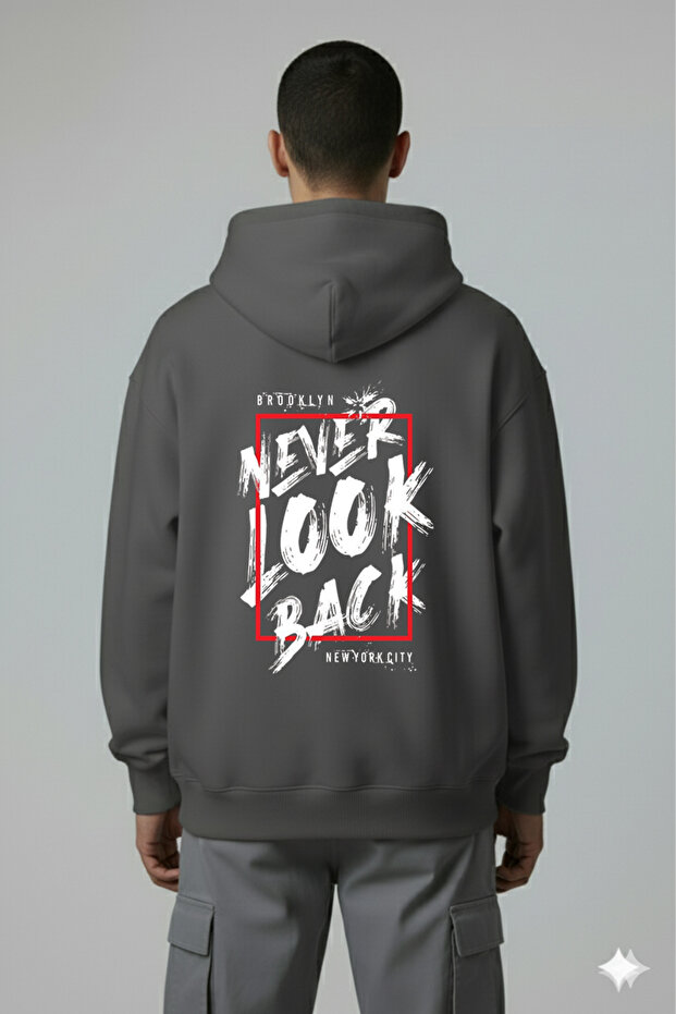 سويت شيرت Never Look Back بطباعة خلفية كبيرة الحجم للجنسين