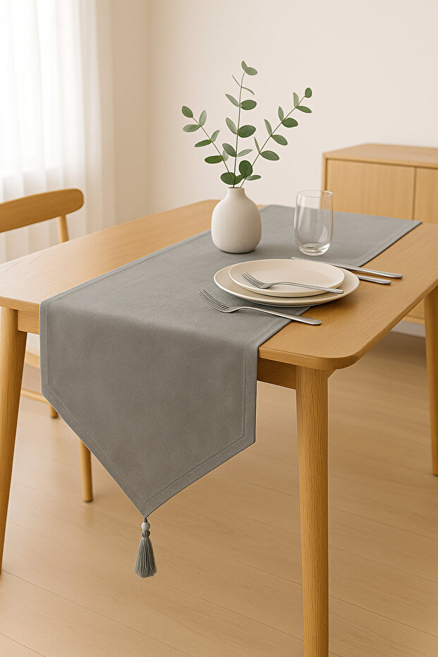 Lüks Runner Masa Örtüsü Rustik Şık Püsküllü Dekoratif Masa Örtüsü 35x150 cm - 4