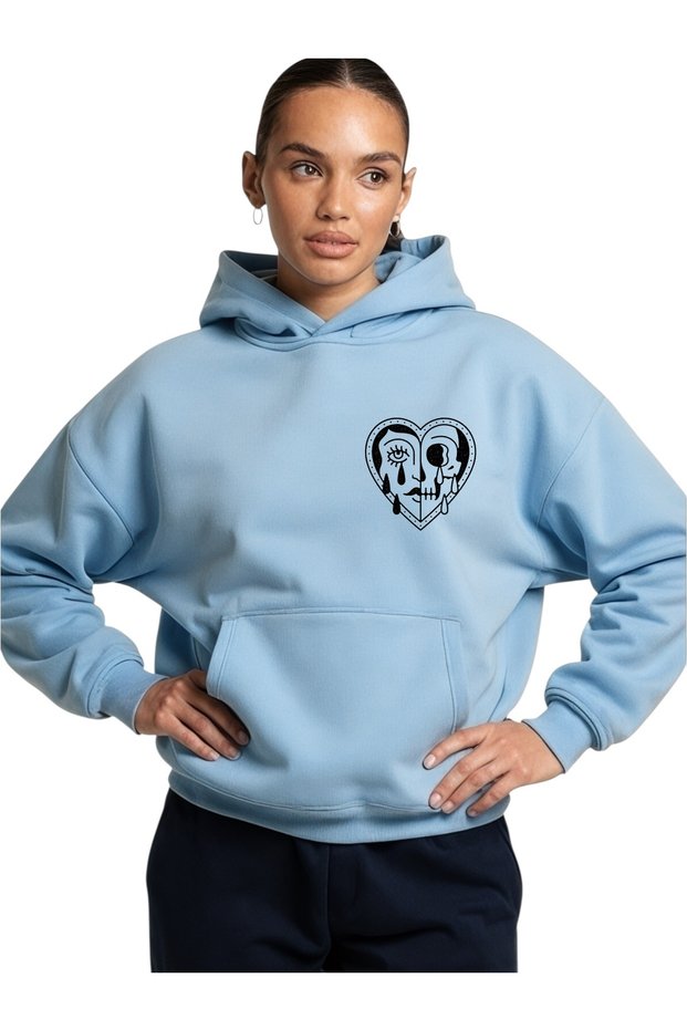 Unisex Heart Women's Face Colorful Custom Printed Cotton Oversize Hooded Sweatshirt