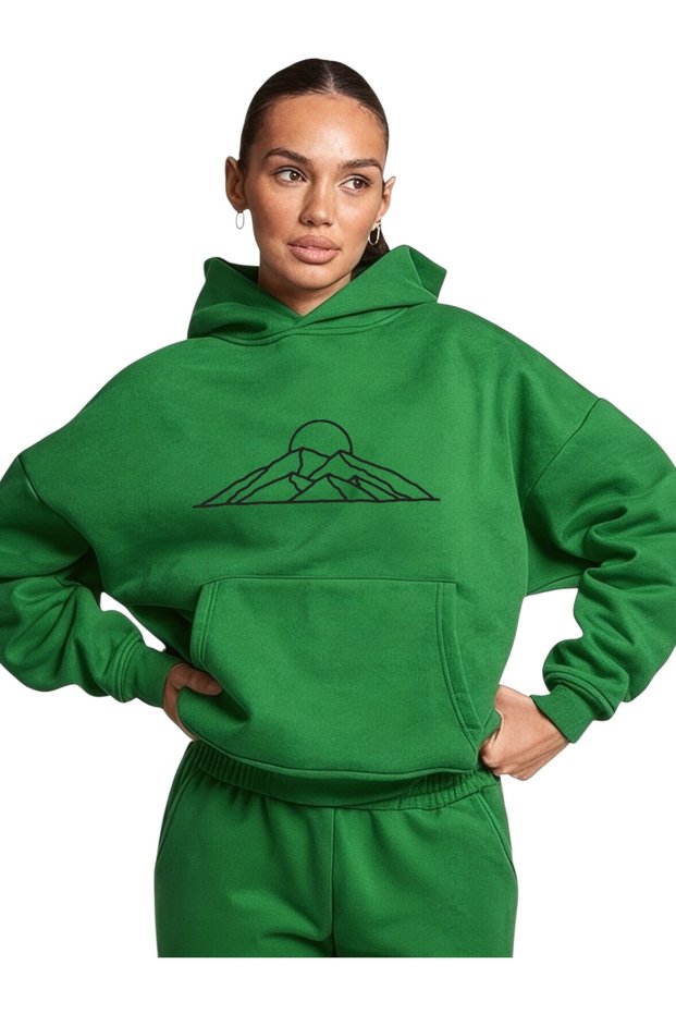 Unisex Mountain Colorful Custom Printed Cotton Oversize Hooded Sweatshirt