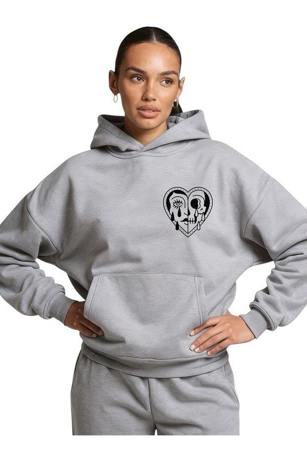Unisex Heart Women's Face Colorful Custom Printed Cotton Oversize Hooded Sweatshirt