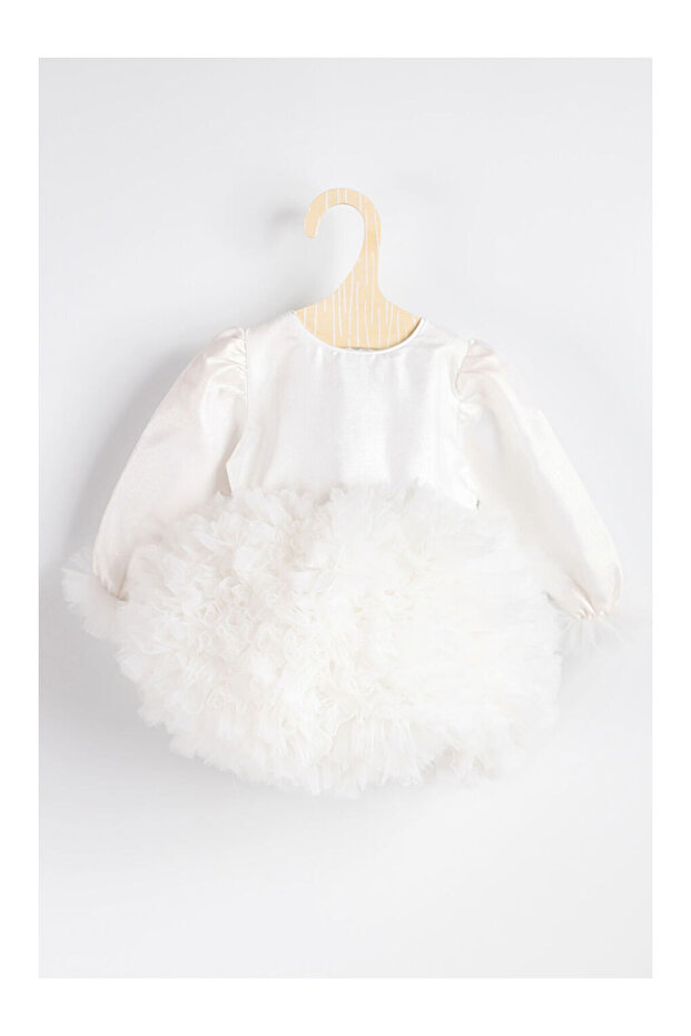 Ekru Uzun Kollu Tütülü Kız Bebek Prenses Elbise - Asel - 1