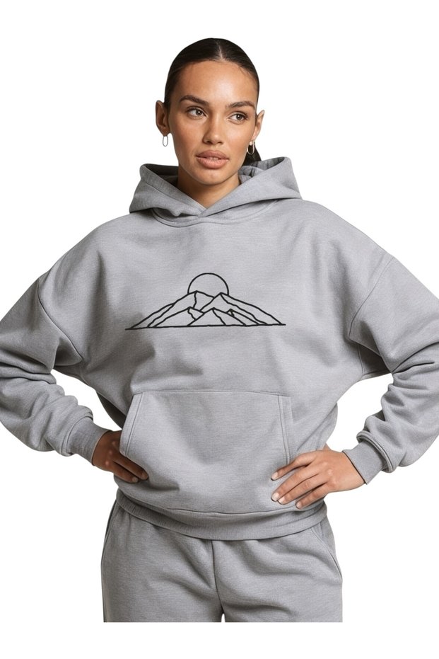 Unisex Mountain Colorful Custom Printed Cotton Oversize Hooded Sweatshirt