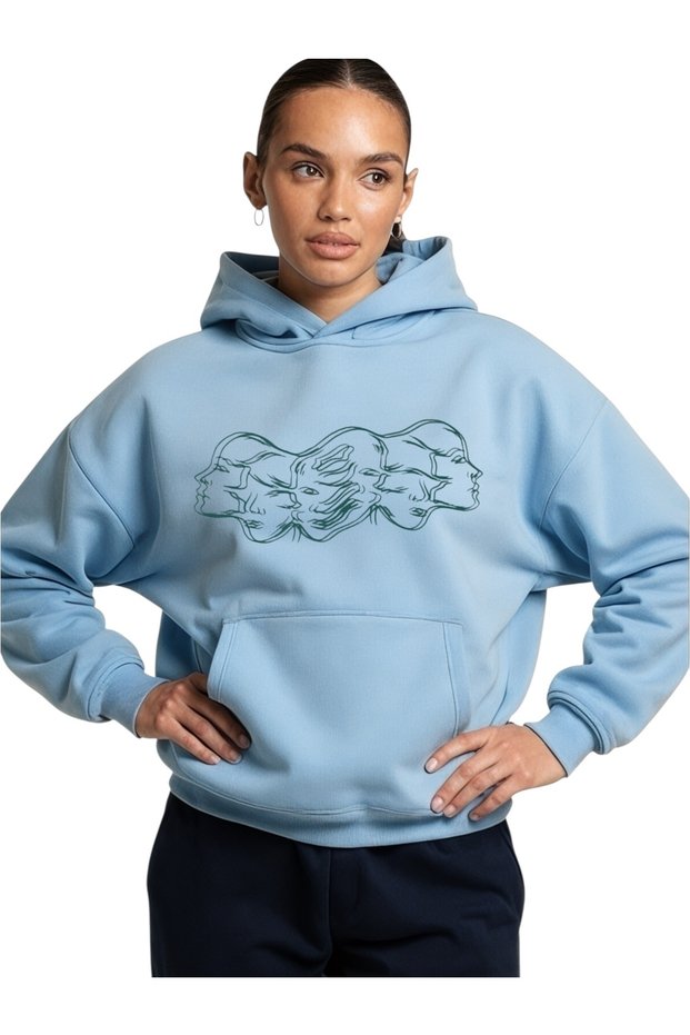 Unisex Face Color Custom Printed Cotton Oversize Hooded Sweatshirt