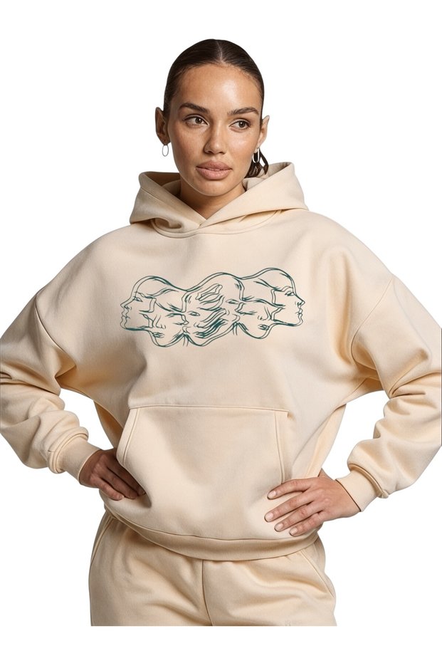 Unisex Face Color Custom Printed Cotton Oversize Hooded Sweatshirt