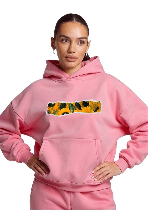 Unisex Sunflower Colorful Custom Printed Cotton Oversize Hooded Sweatshirt