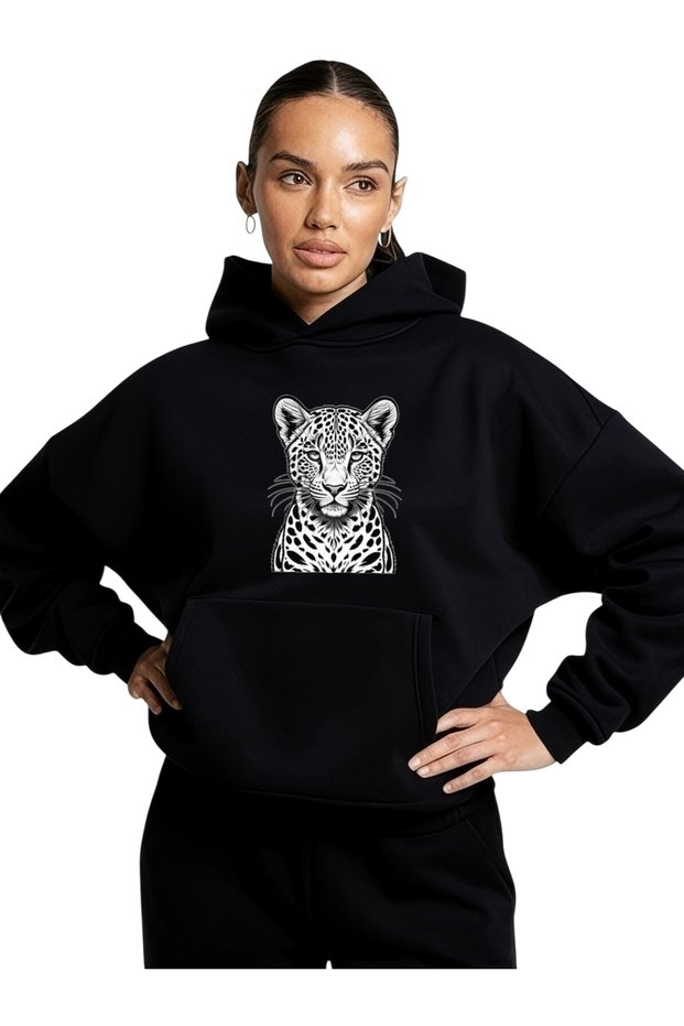 Unisex White Tiger Color Custom Printed Cotton Oversize Hooded Sweatshirt