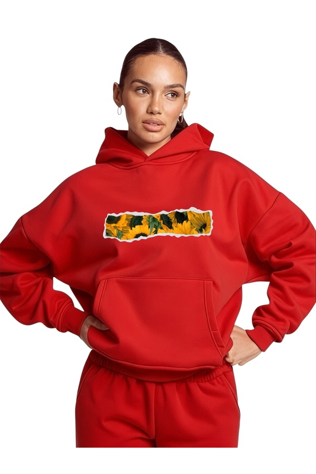 Unisex Sunflower Colorful Custom Printed Cotton Oversize Hooded Sweatshirt