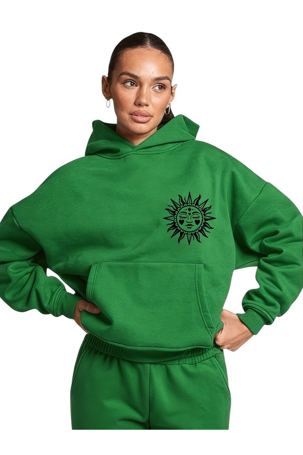 Unisex Güneş Yanda Colorful Custom Printed Cotton Oversize Hooded Sweatshirt