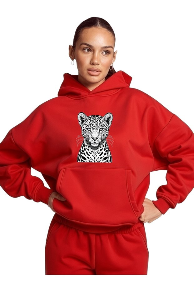 Unisex White Tiger Color Custom Printed Cotton Oversize Hooded Sweatshirt