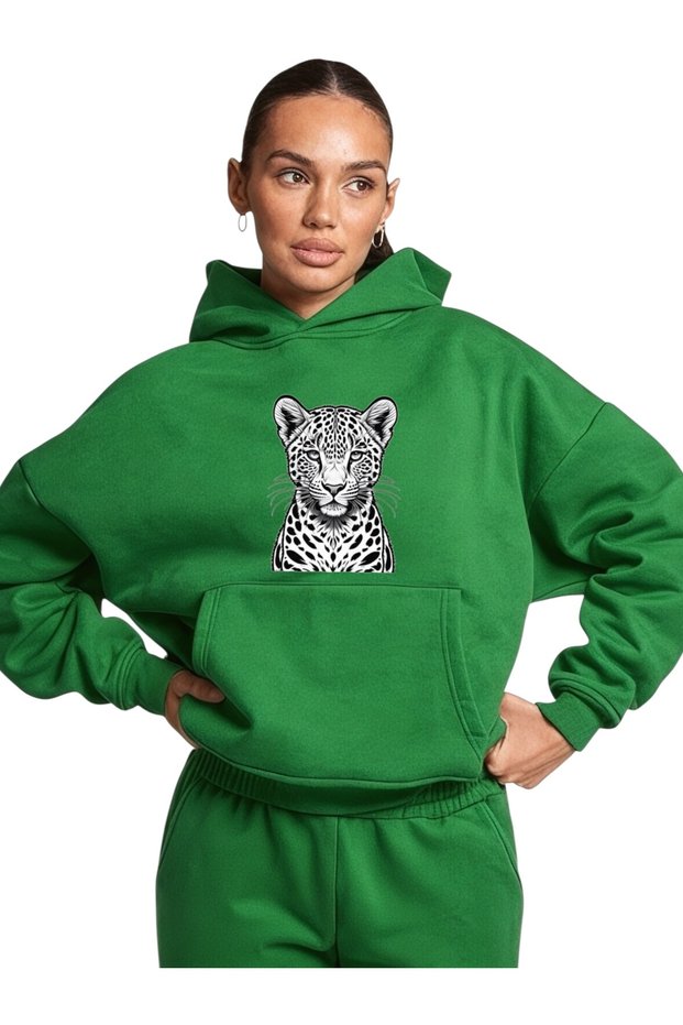 Unisex White Tiger Color Custom Printed Cotton Oversize Hooded Sweatshirt