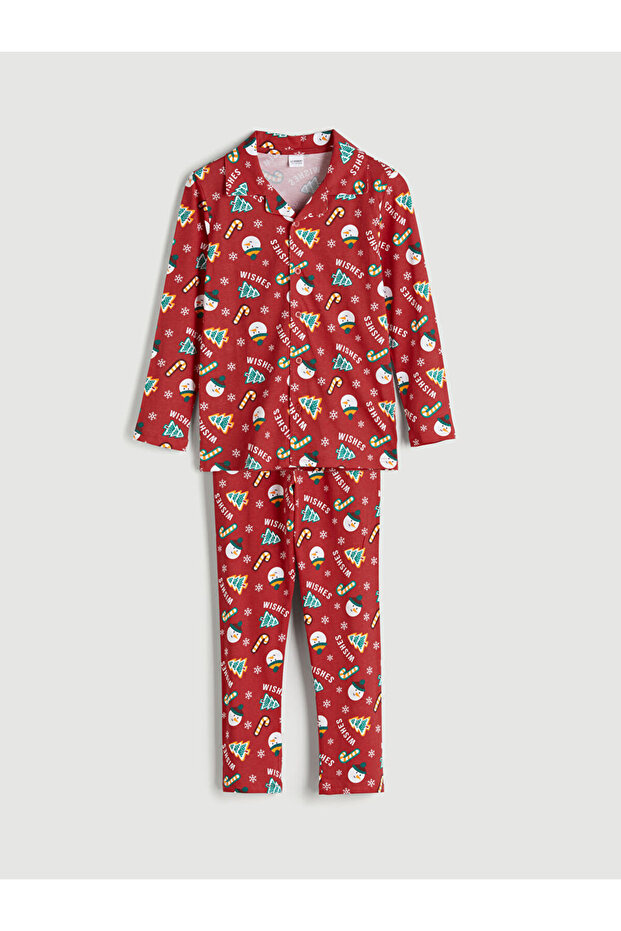 Gömlek Yaka Yılbaşı Temalı Erkek Çocuk Pijama - 1