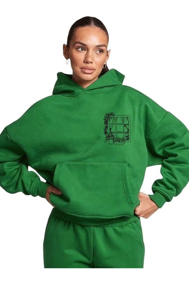 Unisex Window Colorful Custom Printed Cotton Oversize Hooded Sweatshirt