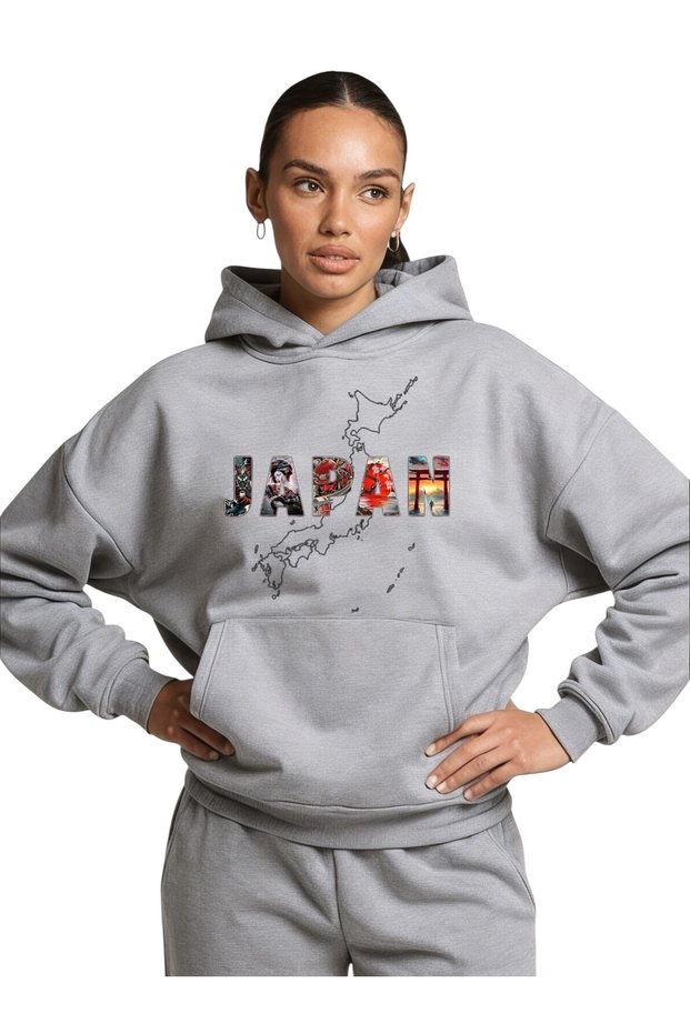 Unisex Japan Colorful Custom Printed Cotton Oversize Hooded Sweatshirt