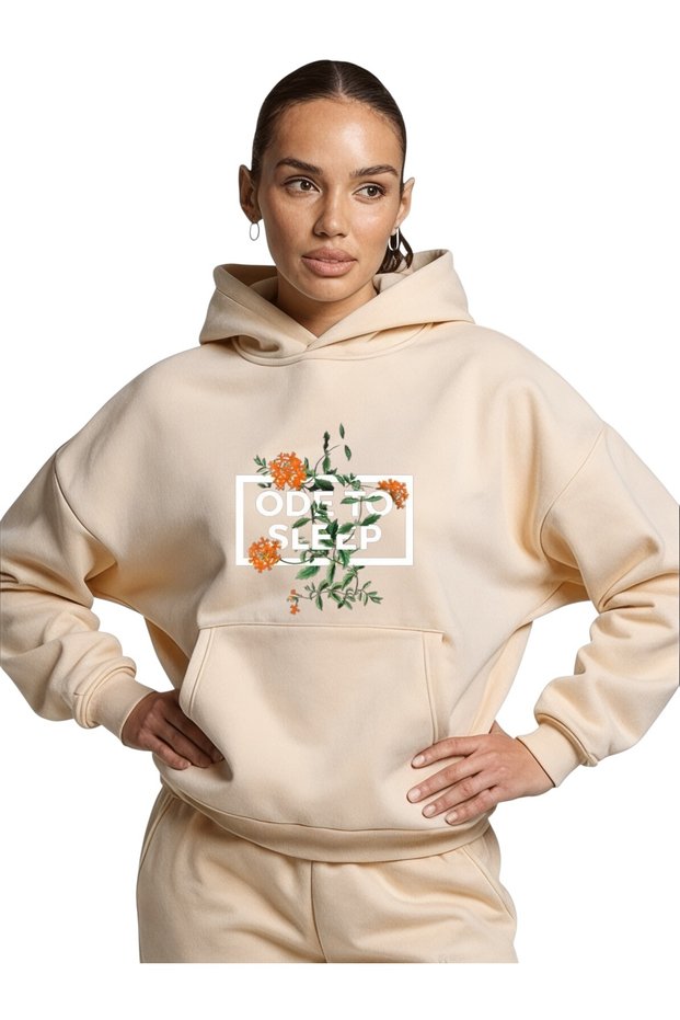 Unisex Sleep Floral Colorful Custom Printed Cotton Oversize Hooded Sweatshirt