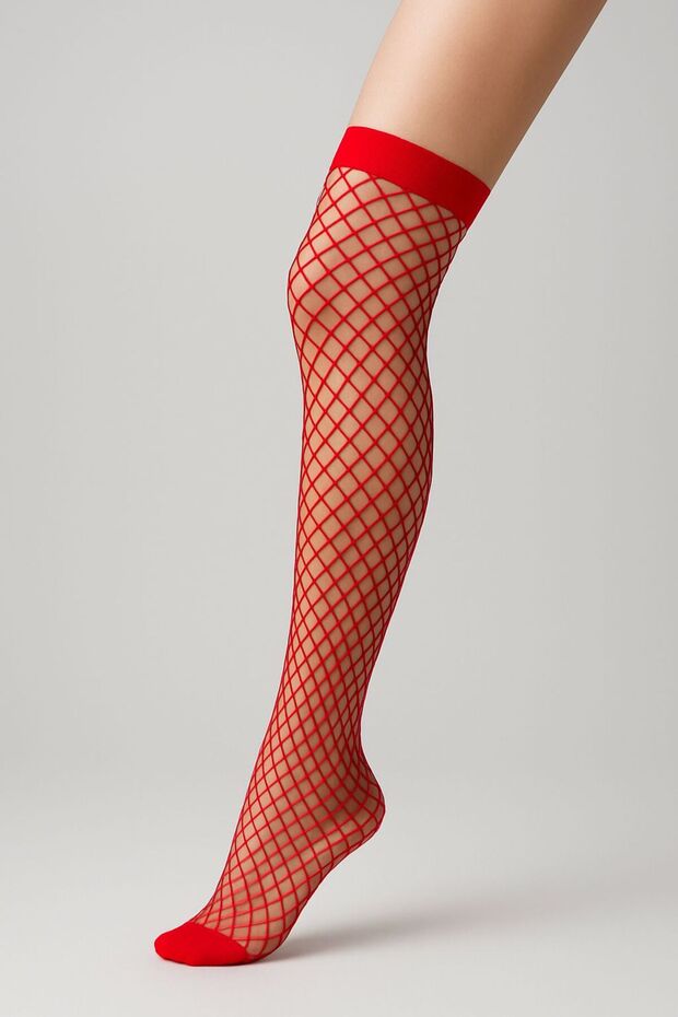 Diz Üstü File Çorap Esnek Fantezi Fileli Çorap - 3