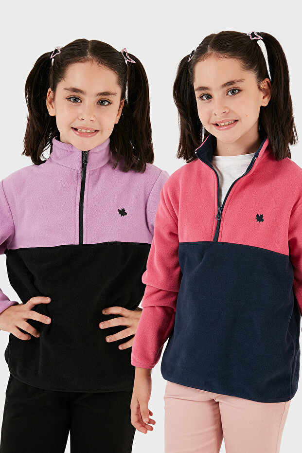Soft Textured Half Zip Color Block Stand Collar 2-Pack Fleece Children's Polar 5905004S2