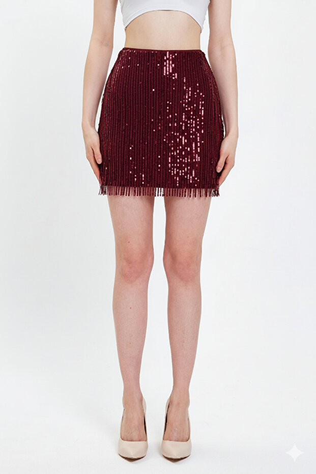 Pul Payet İşlemeli Mini Etek - 1