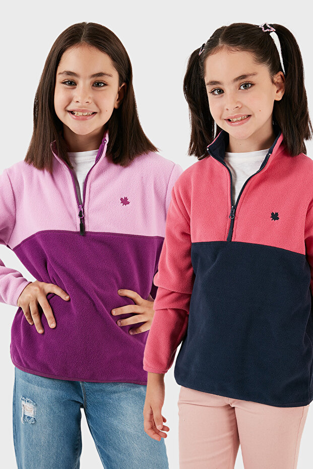 Soft Textured Half Zip Color Block Stand Collar 2-Pack Fleece Children's Polar 5905004S2