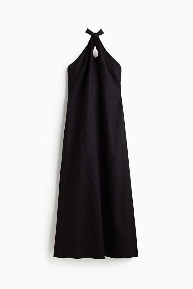 Linen-blend halterneck dress