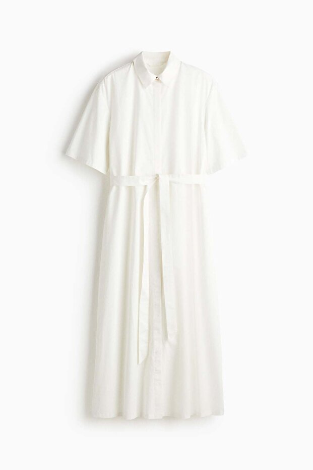 Tie-belt twill shirt dress