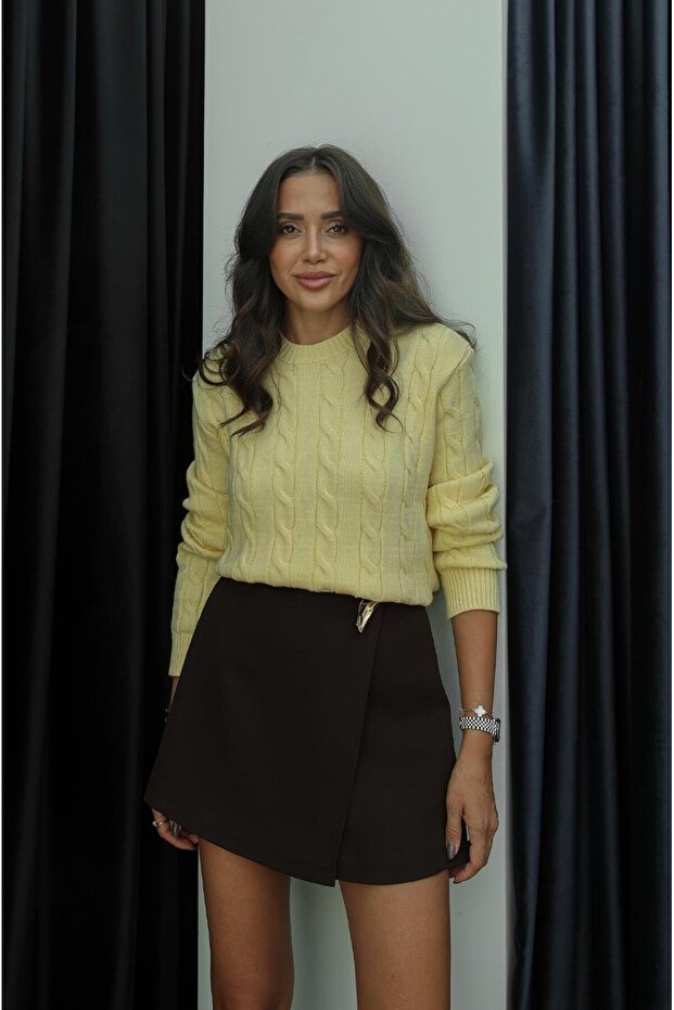 Sarı Saç Örgülü Triko Kazak - 1