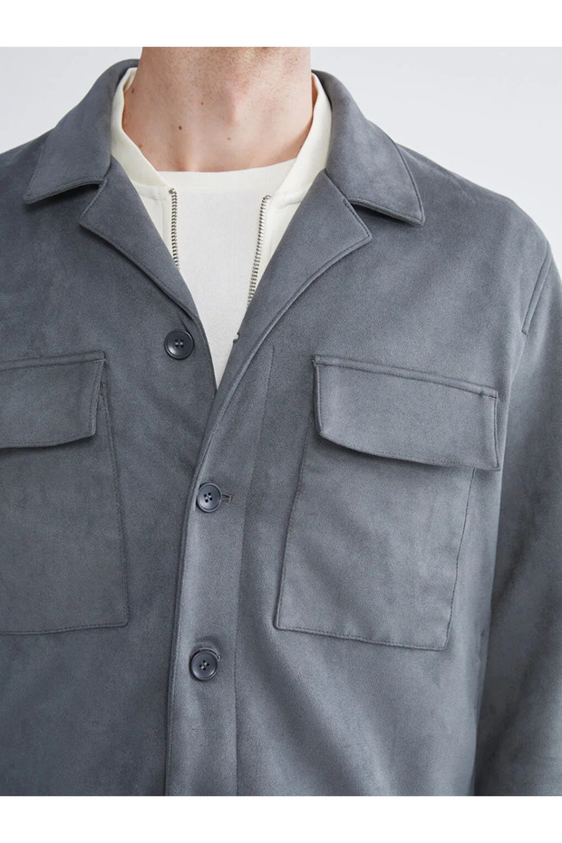 LCW Vision Antrasit Standart Kalıp Gömlek Yaka Süet Erkek Mont - 3