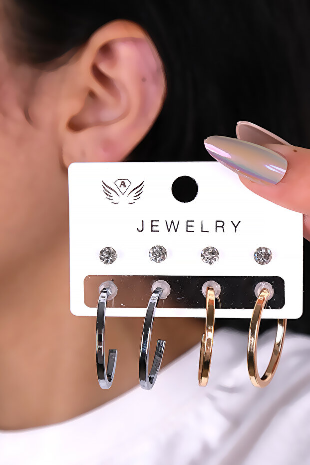 8-Piece Gold and Silver Color Minimal Hoop Women's Earrings