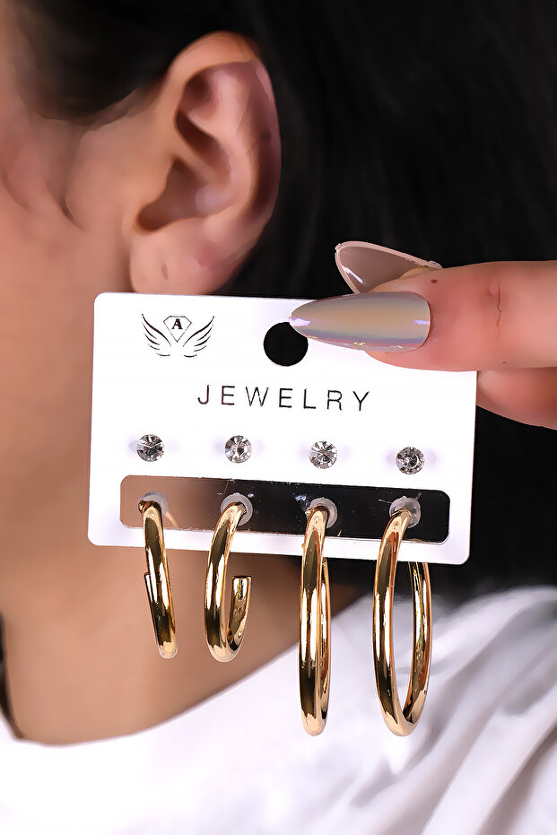 8 Piece Gold Color Hoop Women's Earrings