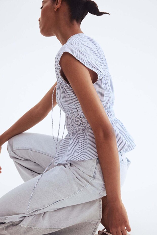 Drawstring poplin blouse - 4