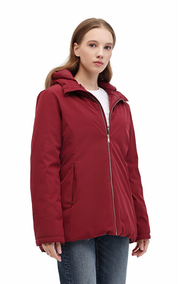 Wl 1Poly Padded 5Pr Burgundy Women's Coat