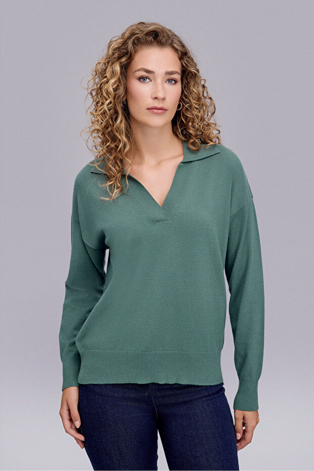 Polo Yaka Mint Triko Bluz - 1