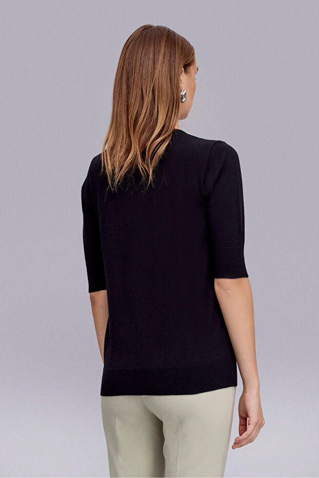 Siyah Yarım Kollu Triko Bluz - 3