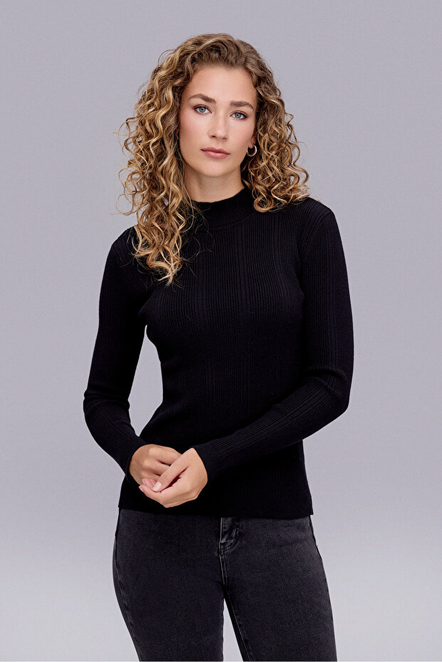 Balıkçı Yaka Siyah Triko Bluz - 2