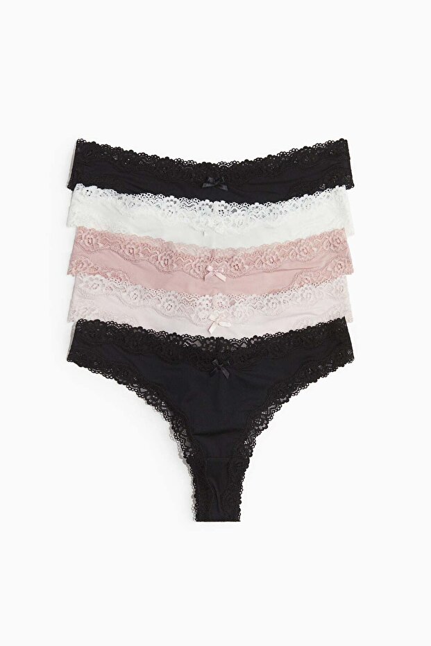 5-pack microfibre and lace Brazilian briefs