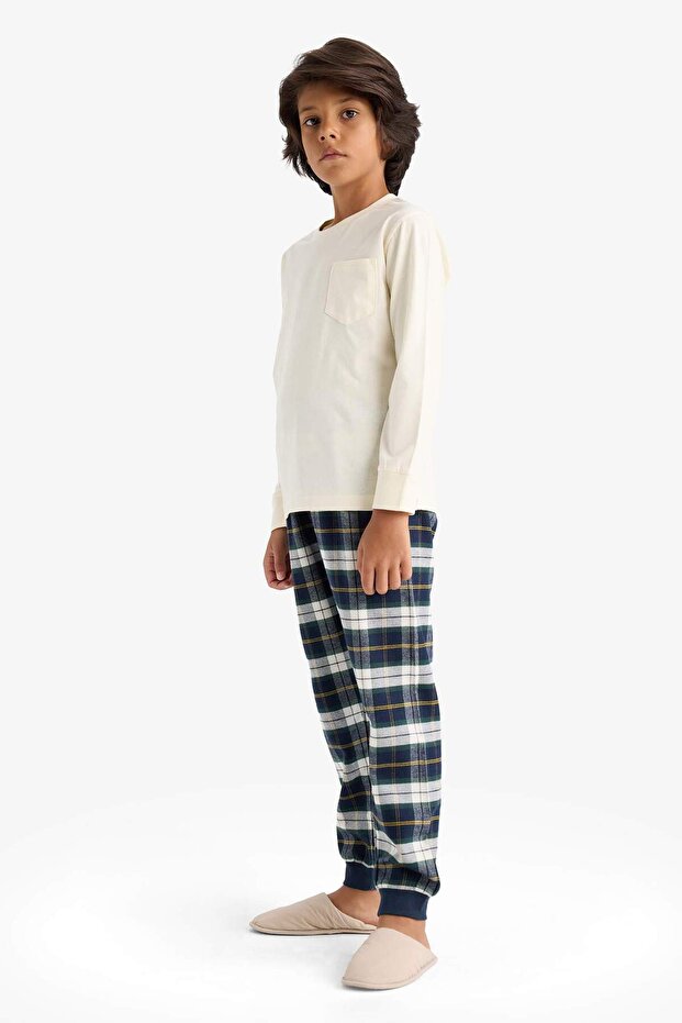 Erkek Çocuk Pijama Takımı Uzun Kollu Üst Kareli Uzun Alt F1008A825WN - 2