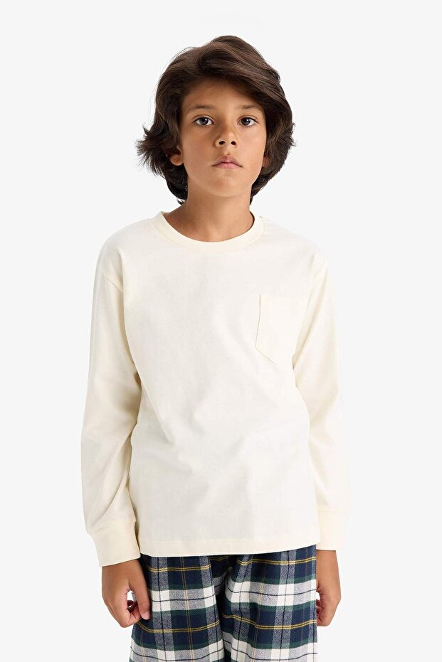 Erkek Çocuk Pijama Takımı Uzun Kollu Üst Kareli Uzun Alt F1008A825WN - 3