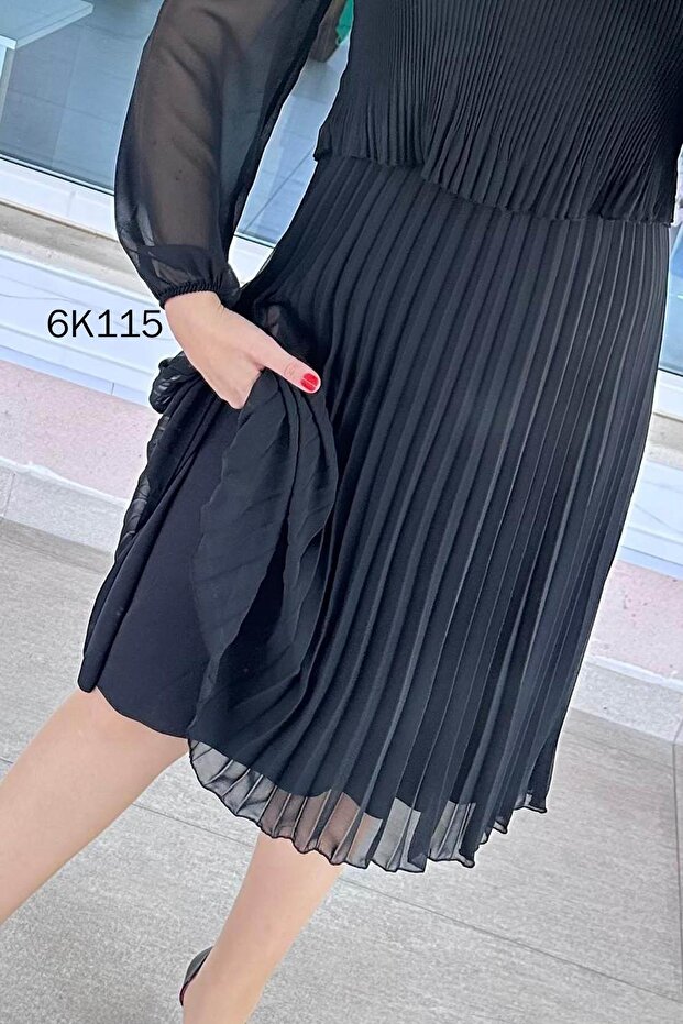 Multi Şifon Piliseli Elbise 6K115 - 5