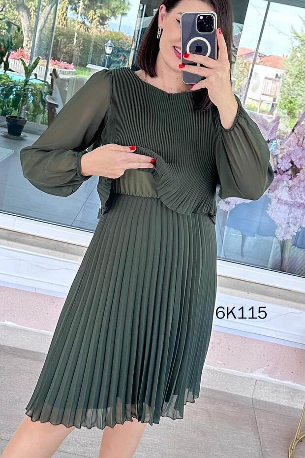 Multi Şifon Piliseli Elbise 6K115 - 4