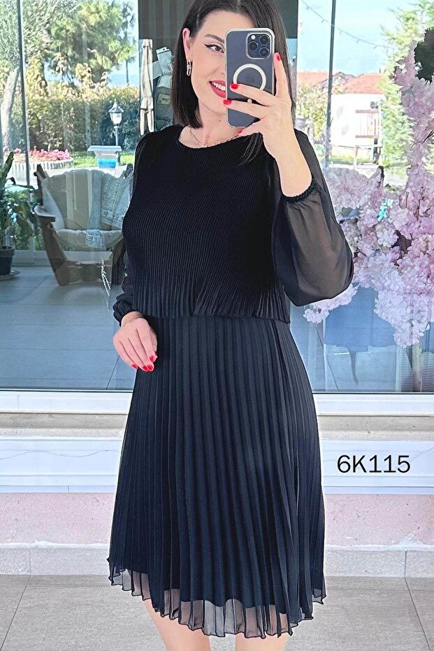 Multi Şifon Piliseli Elbise 6K115 - 7